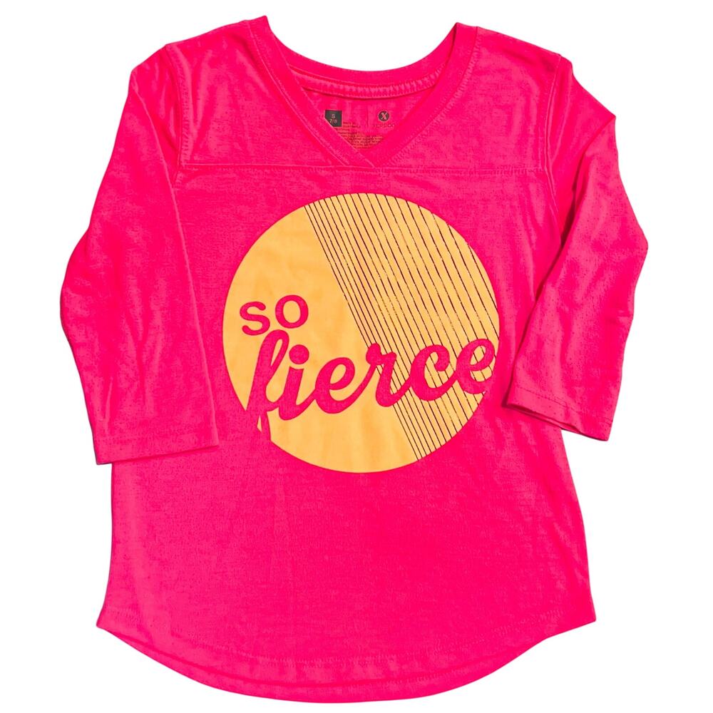 Xersion “So Fierce” Pink Graphic Long Sleeve Shirt Girls Size 7/8 Athletic Top